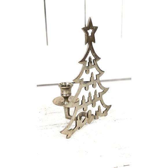 Silver metal Christmas tree taper candle holder - Picture 4 of 6
